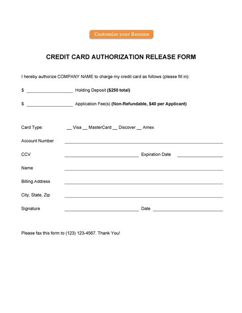 Downloadable Printable Pdf Credit Card Authorization Form